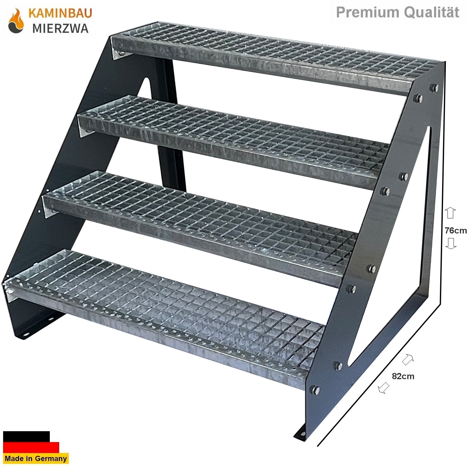 Außen Stahltreppe Freistehend 4 Stufen 76cm Verzinkt & Wangen Pulverlackiert Außen Stahltreppe Freistehend 4 Stufen 76cm Verzinkt & Wangen Pulverlackiert