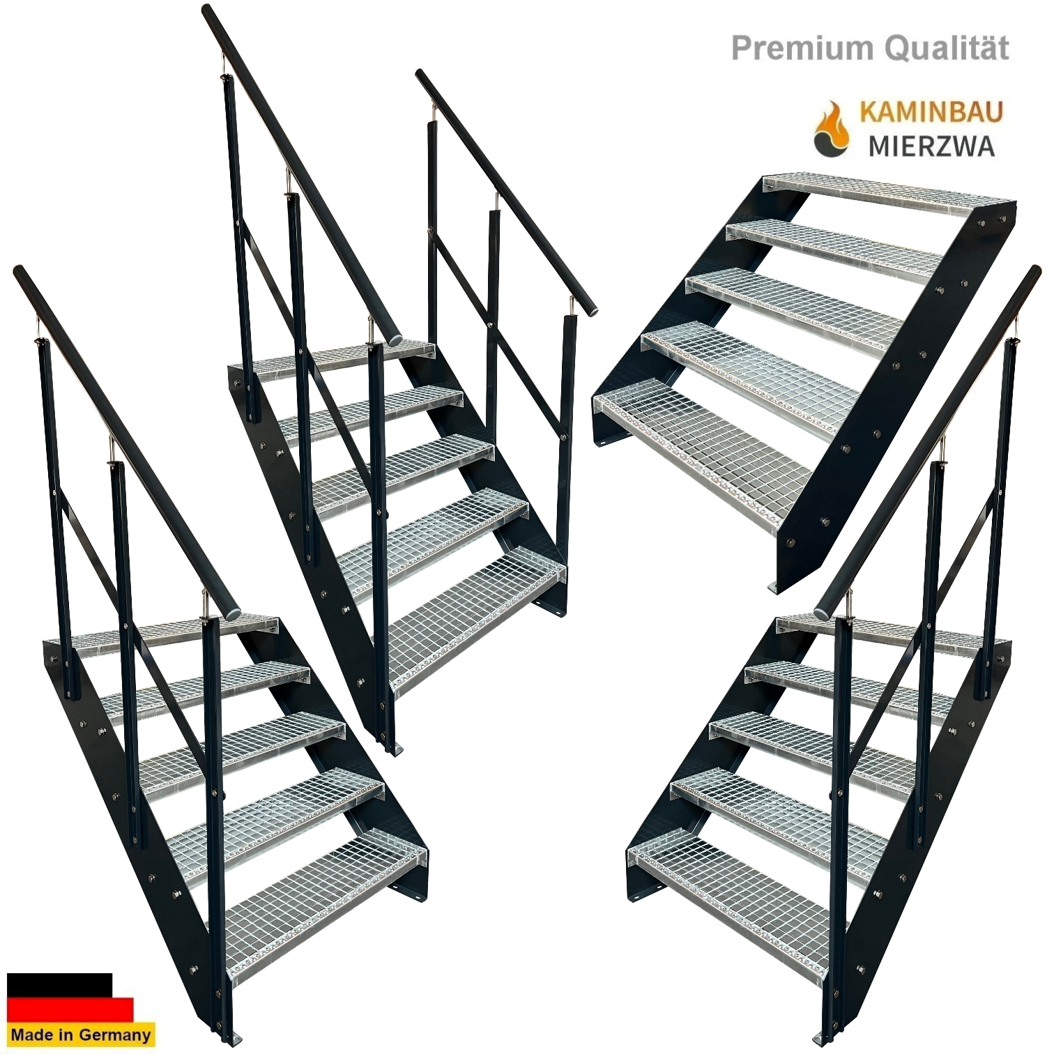 Straight staircase balustrade, 5-piece set. Stringers and balustrade powder-coated. H: 95 cm Straight staircase balustrade, 5-piece set. Stringers and balustrade powder-coated. H: 95 cm