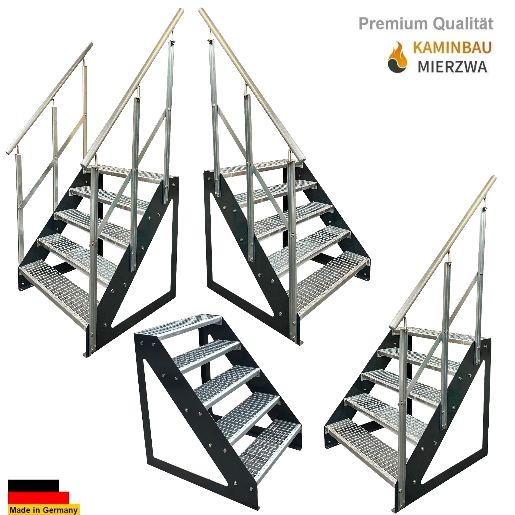 Außen Stahltreppe Freistehend Geländer 5 Stufen 95cm Verzinkt & Wangen Pulverlackiert Außen Stahltreppe Freistehend Geländer 5 Stufen 95cm Verzinkt & Wangen Pulverlackiert