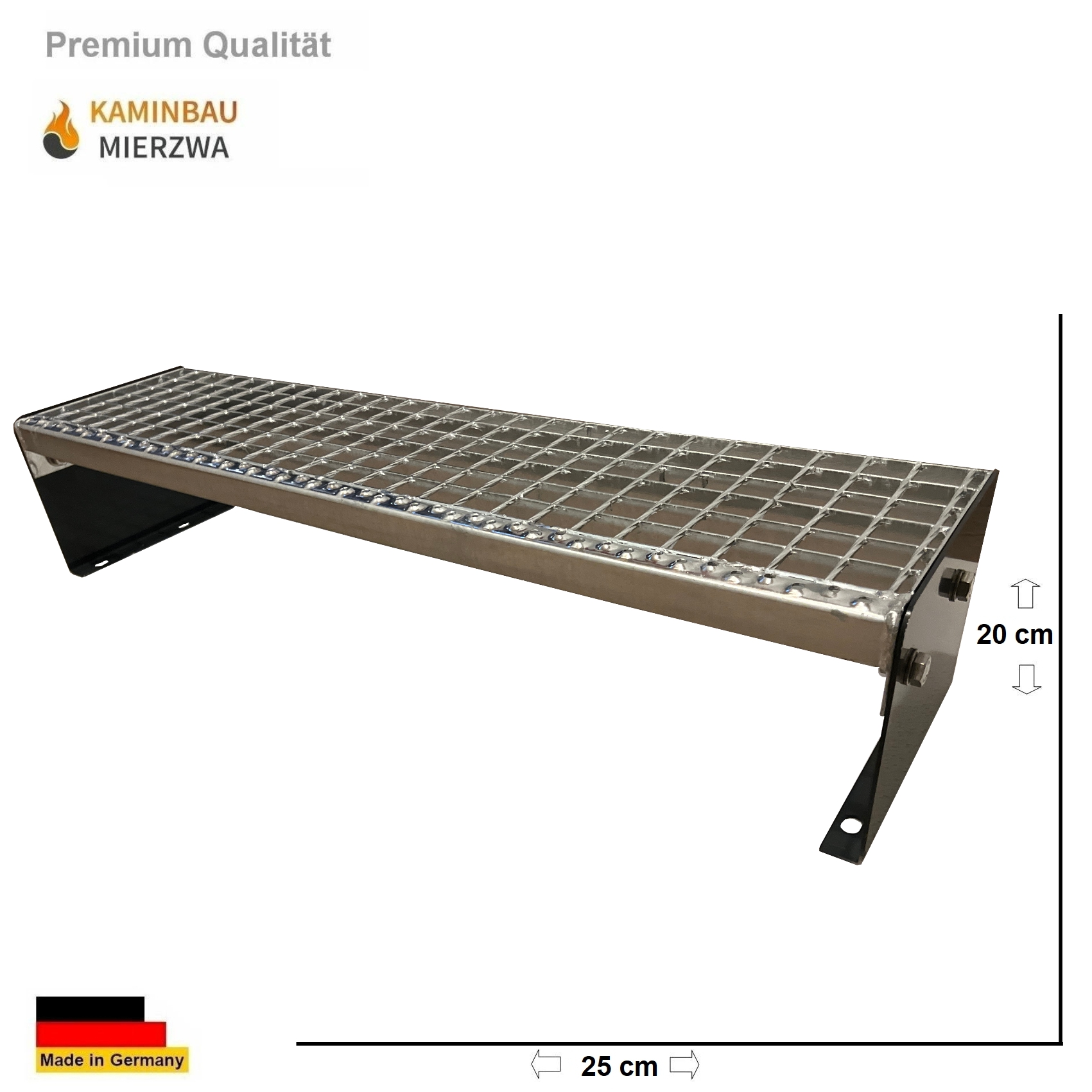 Outdoor steel staircase, freestanding, 1 step, 20 cm, galvanised & stringers powder-coated Outdoor steel staircase, freestanding, 1 step, 20 cm, galvanised & stringers powder-coated
