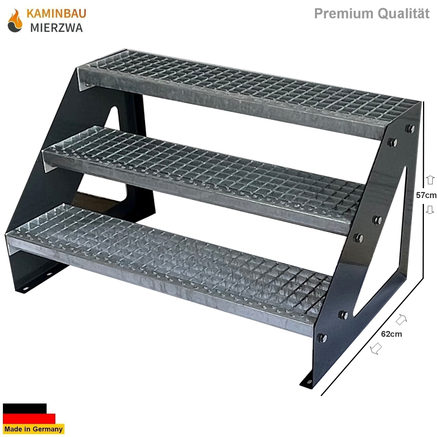 Outdoor steel staircase, freestanding, 3 steps, 57 cm, galvanised & stringers powder-coated Outdoor steel staircase, freestanding, 3 steps, 57 cm, galvanised & stringers powder-coated