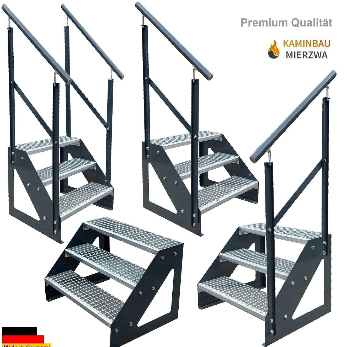 Treppe Freistehend Geländer 3 Stu. Seiten Pulverlackiert H:57cm
