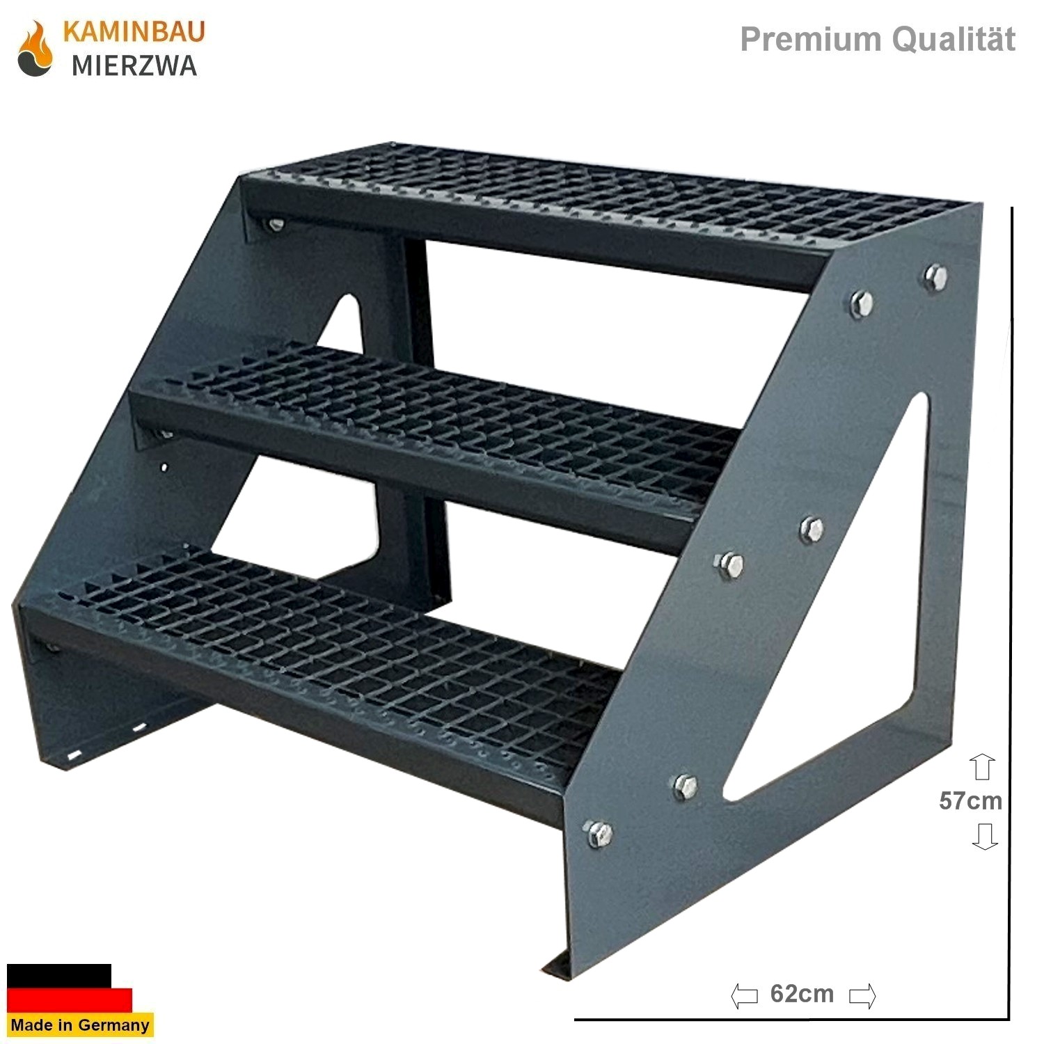 Außen Stahltreppe Freistehend 3 Stufen 57cm Verzinkt & Komplett Pulverlackiert Außen Stahltreppe Freistehend 3 Stufen 57cm Verzinkt & Komplett Pulverlackiert