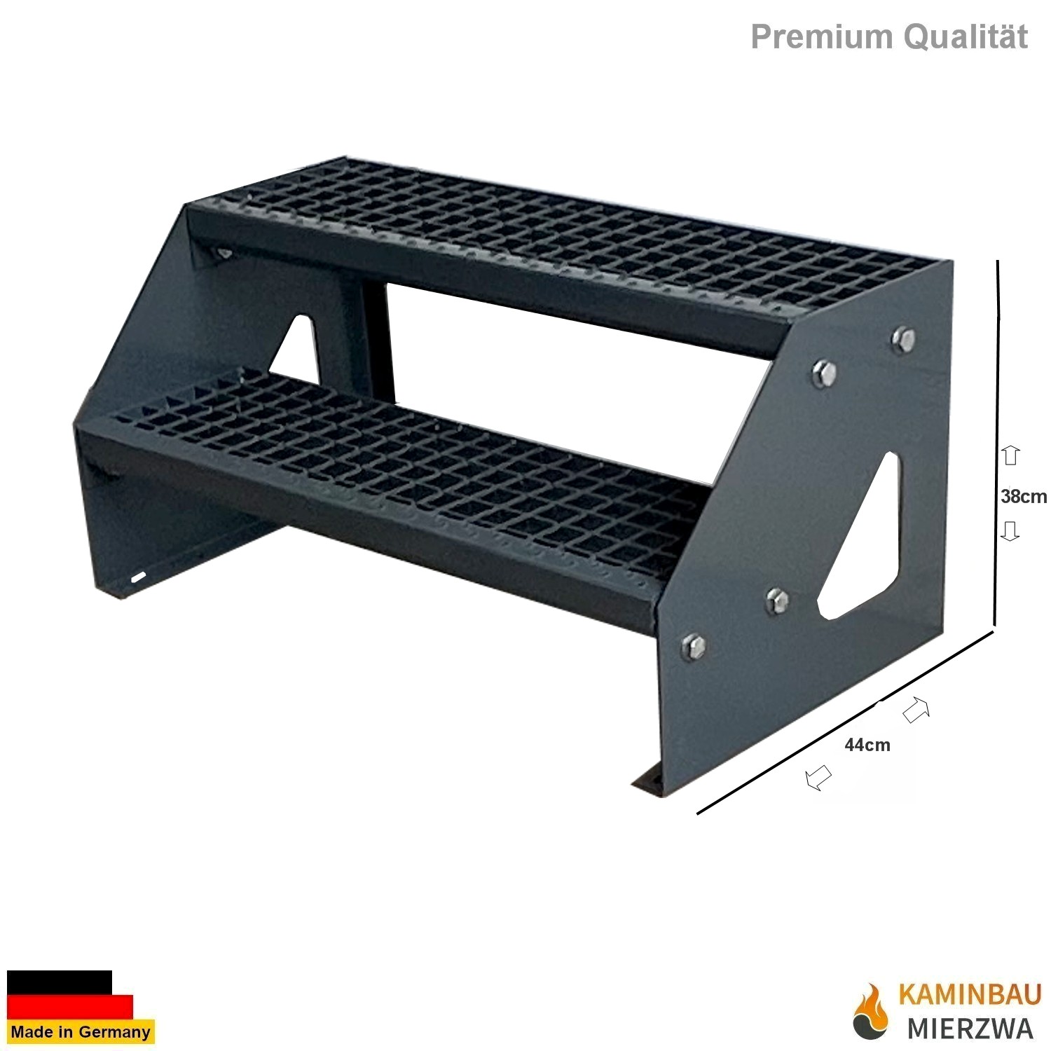 Außen Stahltreppe Freistehend 2 Stufen 38cm Verzinkt & Komplett Pulverlackiert Außen Stahltreppe Freistehend 2 Stufen 38cm Verzinkt & Komplett Pulverlackiert