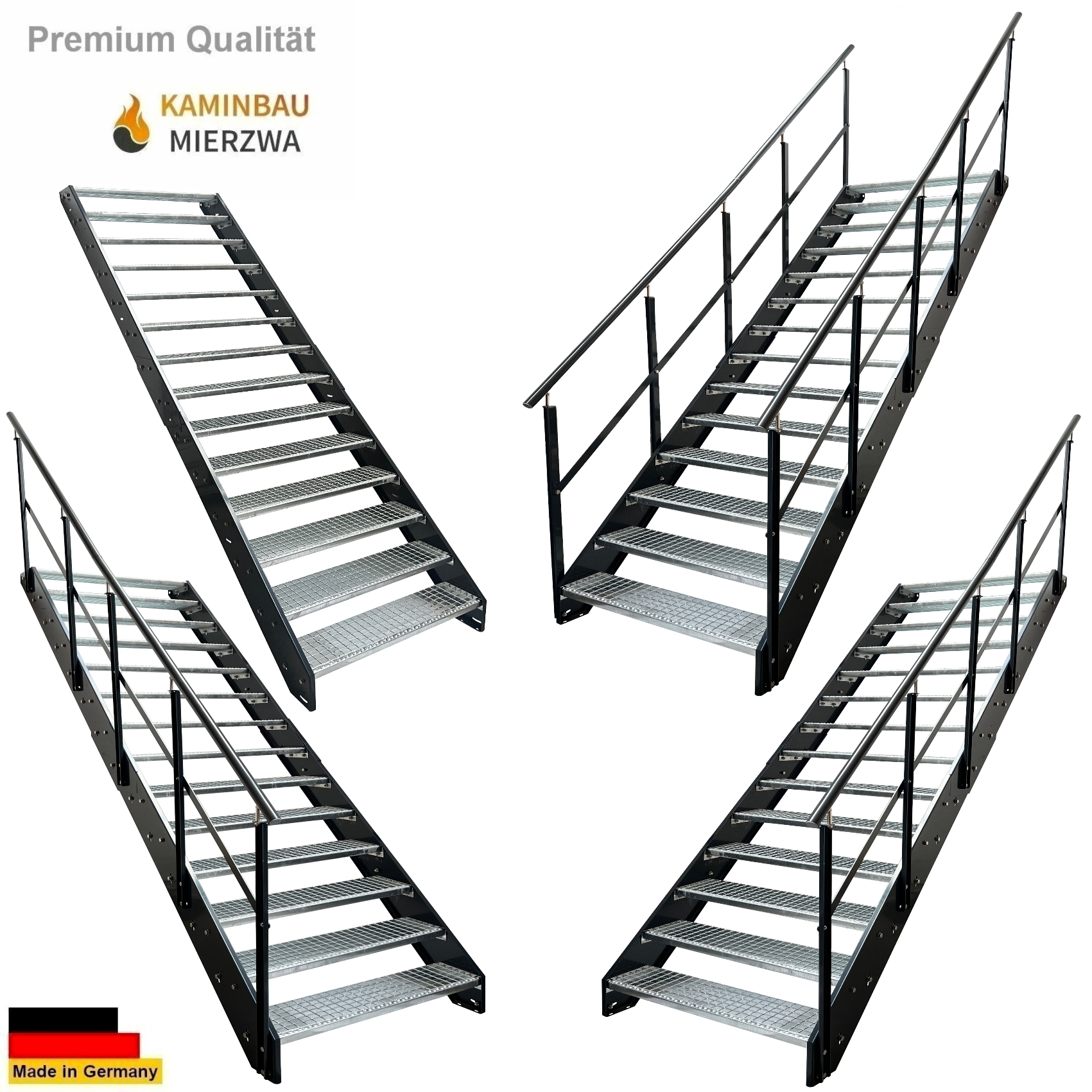 Wangentreppe Geländer 14 Stu. Wangen und Geländer Pulverlackiert H:266cm