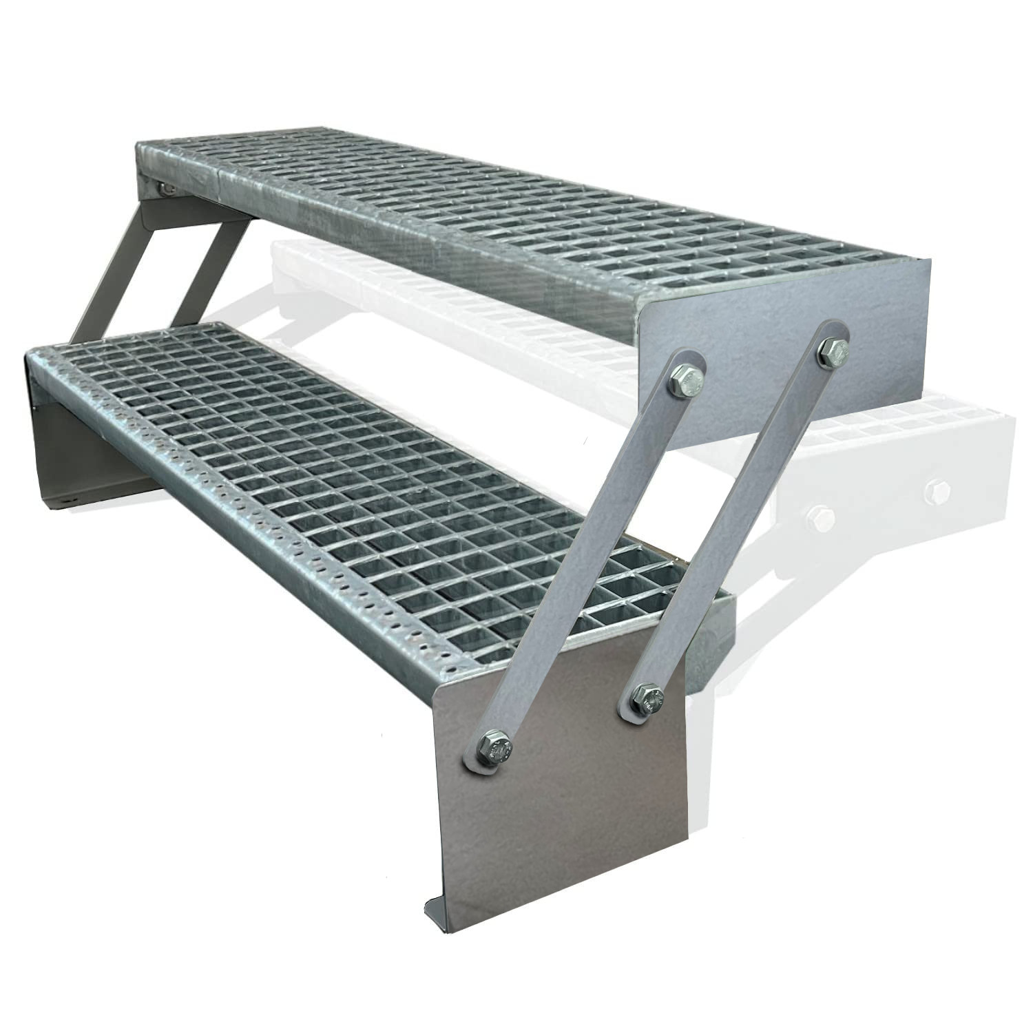 Adjustable Stairs, 2-piece set, Galvanised, H: 30–43 cm Adjustable Stairs, 2-piece set, Galvanised, H: 30–43 cm