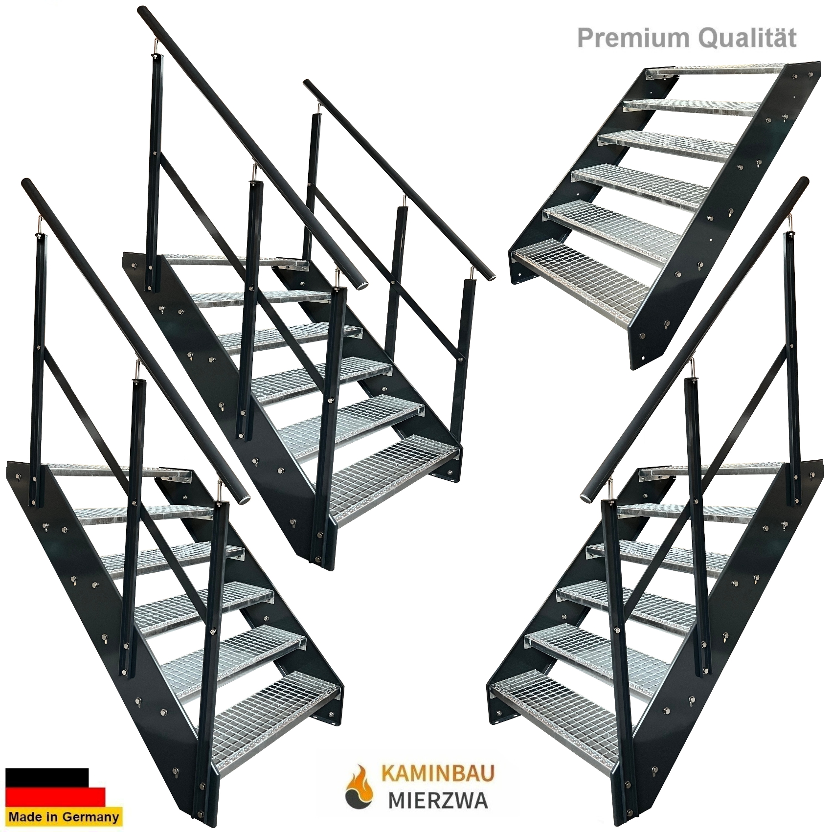 Straight staircase balustrade, 6-piece set. Stringers and balustrade powder-coated. H: 114 cm Straight staircase balustrade, 6-piece set. Stringers and balustrade powder-coated. H: 114 cm