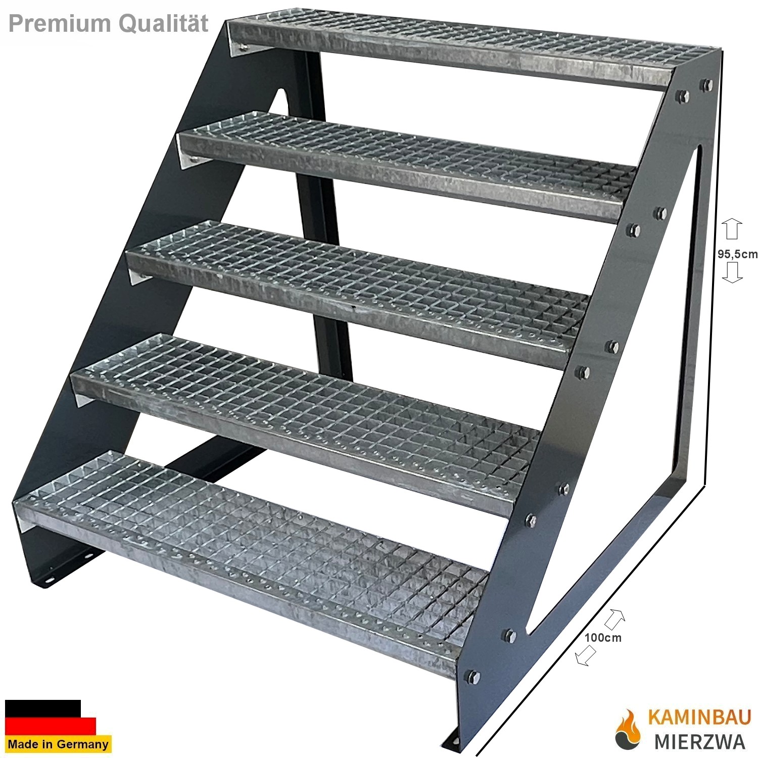 Außen Stahltreppe Freistehend 5 Stufen 95cm Verzinkt & Wangen Pulverlackiert Außen Stahltreppe Freistehend 5 Stufen 95cm Verzinkt & Wangen Pulverlackiert
